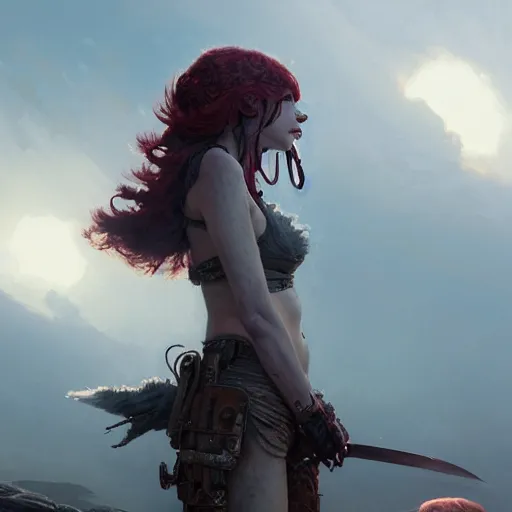 Prompt: highly detailed portrait young skinny christina hendricks in mad max dressed as a barbarian fighter, stephen bliss, unreal engine, fantasy art by greg rutkowski, loish, rhads, ferdinand knab, makoto shinkai and lois van baarle, ilya kuvshinov, rossdraws, tom bagshaw, global illumination, radiant light, detailed and intricate environment