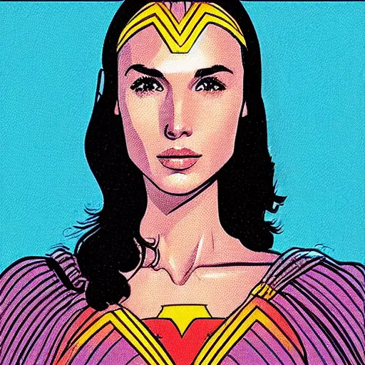 Prompt: “ gal gadot retro minimalist portrait by jean giraud, moebius starwatcher comic, 8 k ”