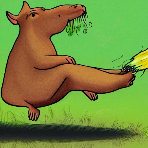 Image similar to Drawing of a capybara spitting fire. Digital Art. High Quality. High Fidelity.