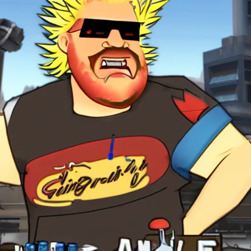 Image similar to an in-game Screenshot of Guy Fieri as a character in Team Fortress 2 (2007)