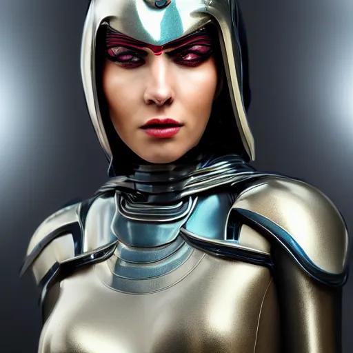 Prompt: a woman hero in a themed futuristic metal suit, super hero, armor, sleek, beautiful face, cinematic pose, sci - fi, egypt themed art, photorealistic, 8 k