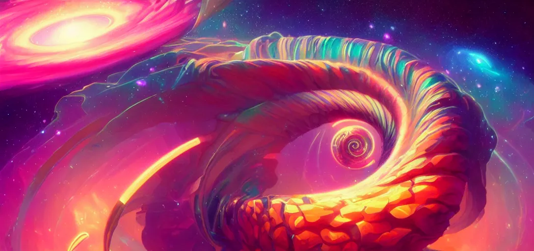 Image similar to a spiral nebula, channeling swirling energy, vaporwave aesthetic, colorful, psychedelic, digital painting, artstation, concept art, smooth, sharp focus, illustration, art by artgerm and greg rutkowski and alphonse mucha