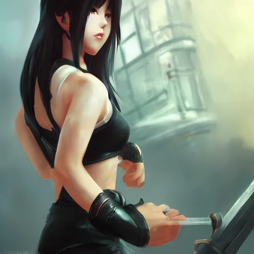 Image similar to concept art of tifa lockhart by wlop, rossdraws, mingchen shen, bangkuart, sakimichan, yan gisuka, jeongseok lee, artstation, 4k