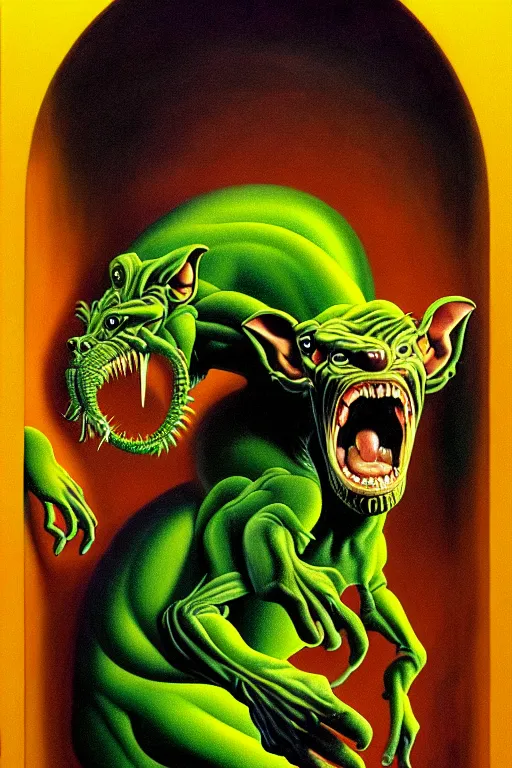 Image similar to a hyperrealistic painting of a chimera creature breaking out of a containment chamber in a secret science laboratory facility, by chris cunningham and richard corben, highly detailed, vivid color,
