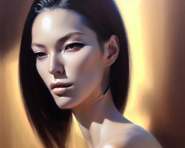 Image similar to a ultradetailed beautiful portrait panting of a stylish woman made of chrome, chrome, oil painting, by hajime sorayama, greg rutkowski and makoto shinkai, trending on artstation