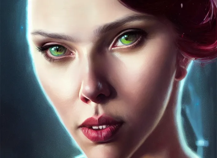 Image similar to highly detailed portrait of scarlett johansson as catwoman, stephen bliss, unreal engine, art by greg rutkowski, loish, rhads, ferdinand knab, makoto shinkai and lois van baarle, ilya kuvshinov, rossdraws, tom bagshaw, global illumination, radiant light, detailed and intricate environment