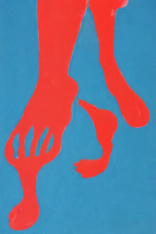 Image similar to the outline of a talon and foot against the backdrop of an ocean, mid century art