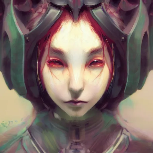 Image similar to matte painting, by yoshitaka amano, by ruan jia, by conrad roset, by good smile company, detailed anime 3d render of a 27yo female jester android, portrait, cgsociety, artstation, quirky mechanical costume and grand headpiece, surreal mystical atmosphere