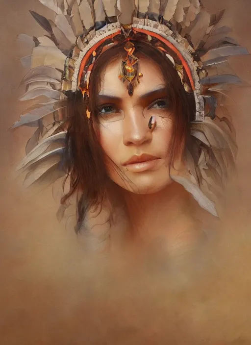 Image similar to gorgeous redskin woman wearing headdress, intricate, elegant, highly detailed, artstation, concept art, smooth, sharp focus, illustration, art by and greg rutkowski and orientalism and bouguereau