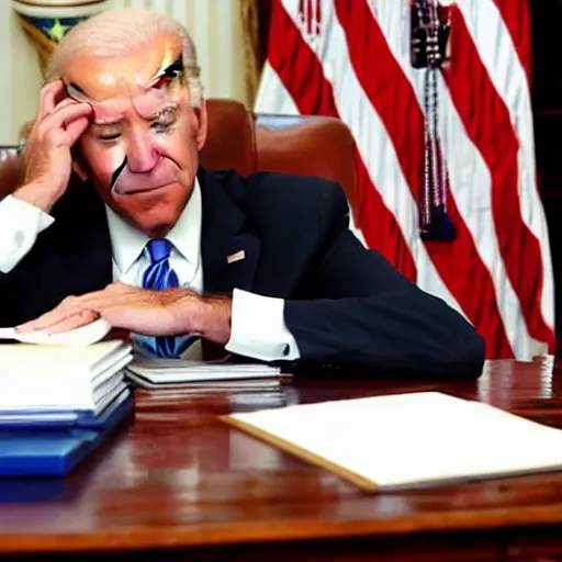 Image similar to joe biden falling asleep at his desk