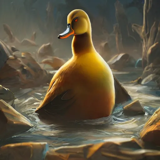 Image similar to duck drinks energy napiokmonstr energy, concept art, wlop, digital painting, trending on artstation, highly detailed, epic composition, official media, 8 k uhd