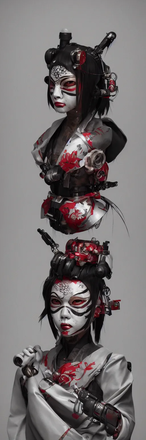 Prompt: a beautiful japanese geisha killer cyborg android mercenary portrait, kabuki mask, in the style of ash thorp, beautiful, diffuse cinematic lighting, anamorphic lens, anamorphic lens flare, hyper real, intricate detail, octane renderer, unreal engine 5