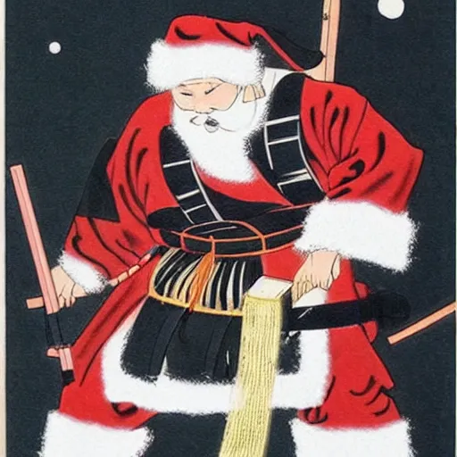 Image similar to santa as a samurai. traditional japanese art.