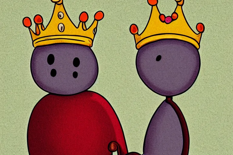 Image similar to kidney bean holding a staff, wearing crown, cartoon character, digital art, fun,