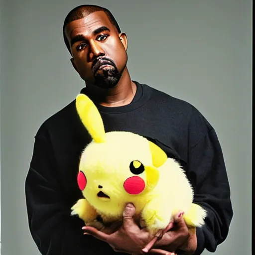 Image similar to Kanye West holding pikachu for a 1990s sitcom tv show, Studio Photograph, portrait C 12.0