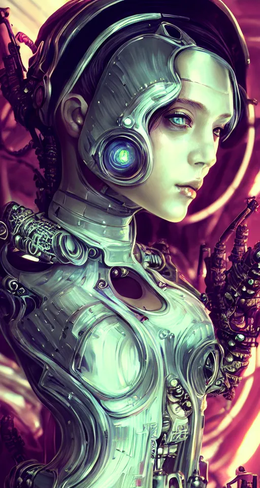 Image similar to soft lustrous hard tech ivory biotech raver gutter punk cyborg bioweapon, golden ratio, details, sci - fi, dark fantasy, cyberpunk, intricate, decadent, ornate, highly detailed, digital painting, octane render, 8 k, artstation, concept art, smooth, sharp focus, illustration, art by artgerm, loish, wlop