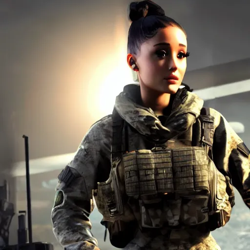 Image similar to Ariana Grande in Call of Duty, 4k