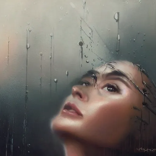 Prompt: detailed face of a woman, clockwork, moment, tectonic sky, skydome, bullet train, turbines, utopian, tech noir, wet reflections, prism, atmospheric, ambient, nick alm, casey baugh, pj crook, syd mead, livia prima, nick alm, casey baugh,