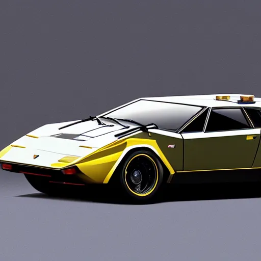 Prompt: an amalgamation of a lamborghini countach and a datsun 2 6 0 z, concept art, 8 k, highly detailed