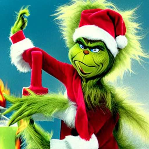 Image similar to the grinch committing arson in whoville