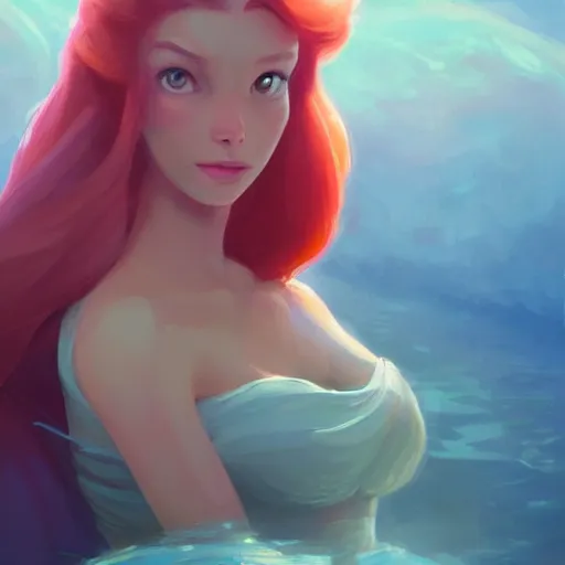 Prompt: painted portrait of princess ariel, fantastically pastel colors, octane render, matte painting concept art, official fanart behance hd artstation by jesper elsing, by rhads and makoto shinkai and lois van baarle and ilya kuvshinov and rossdraws