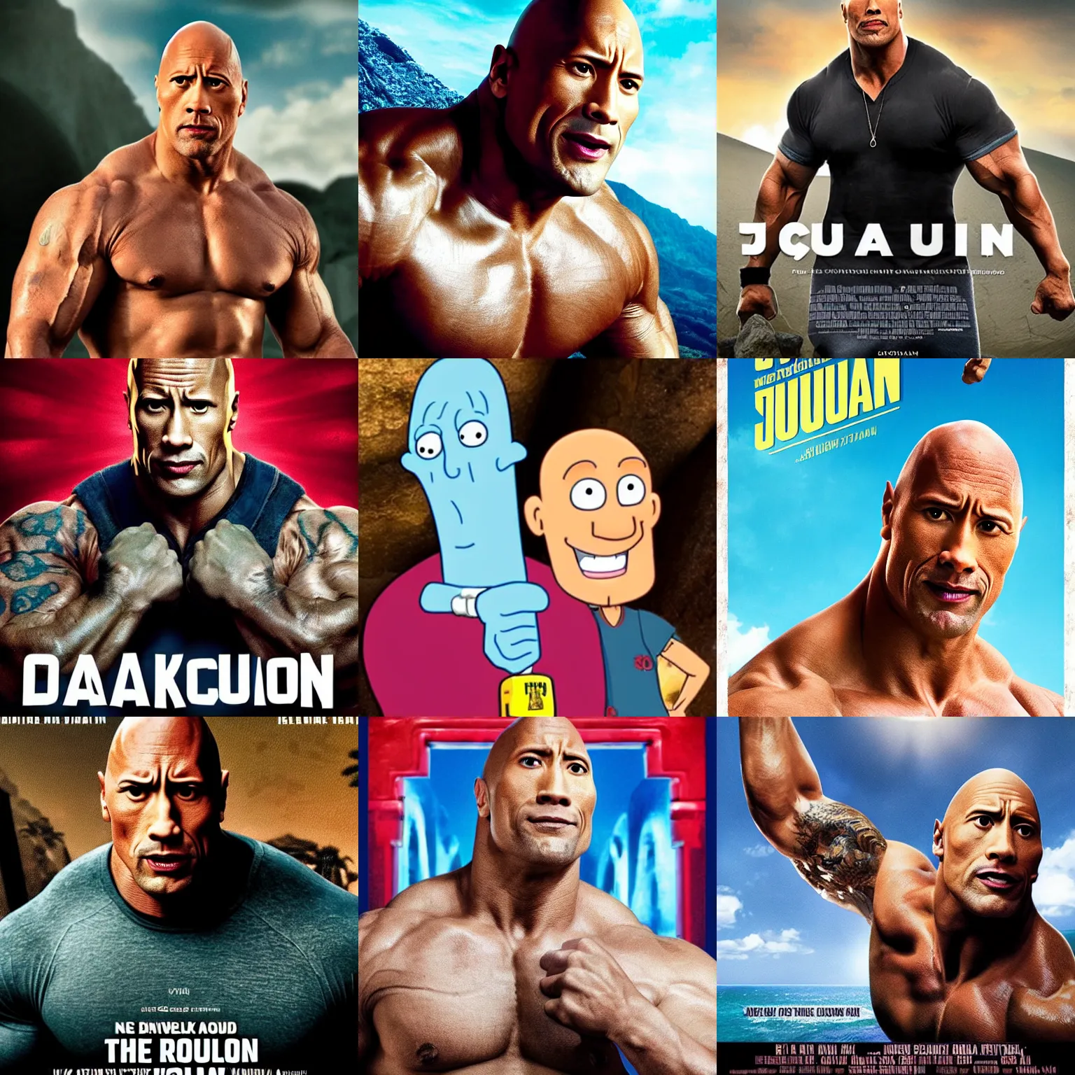 Prompt: movie poster of dwayne the rock johnson as squidward