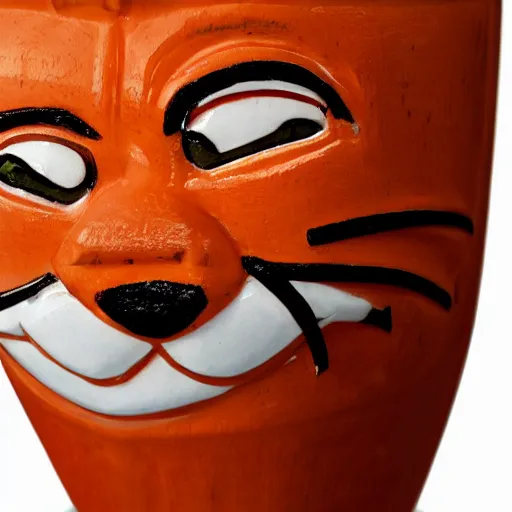 Prompt: a closeup photorealistic photograph of an orange cat garfield style tiki mug at a trader vic's restaurant with garfield's face on the front. tiki party. bright scene. fine detail. this 4 k hd image is trending on artstation, featured on behance, well - rendered, extra crisp, features intricate detail, epic composition and the style of unreal engine.