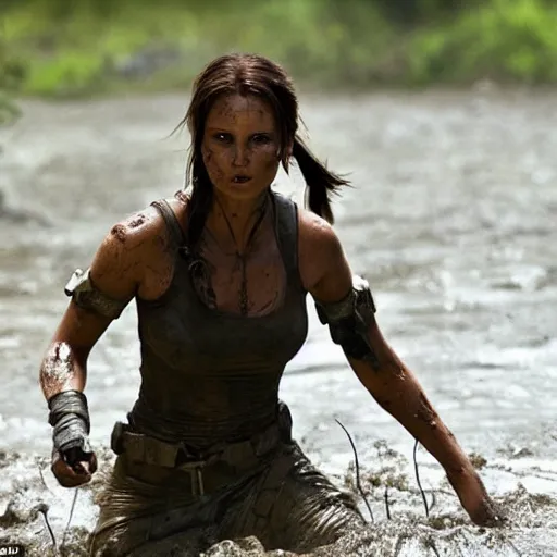 film scene lara croft emerges from the river water, | Stable Diffusion ...