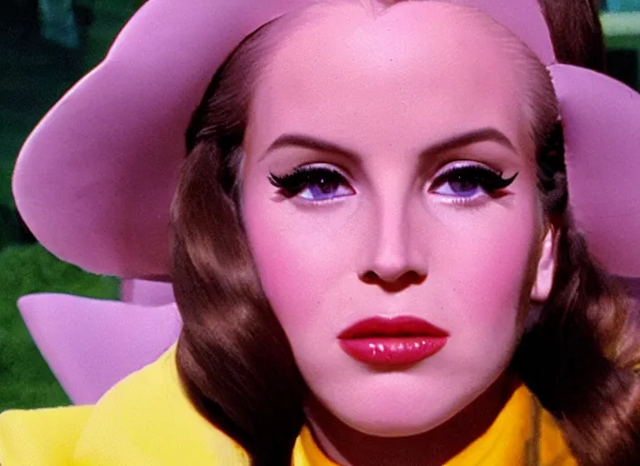 Prompt: a film still closeup of lana del rey in willy wonka and the chocolate factory