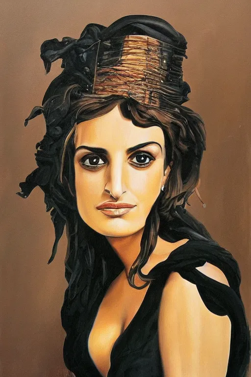 Image similar to oil painting, portrait of penelope cruz, artwork by salvador dali