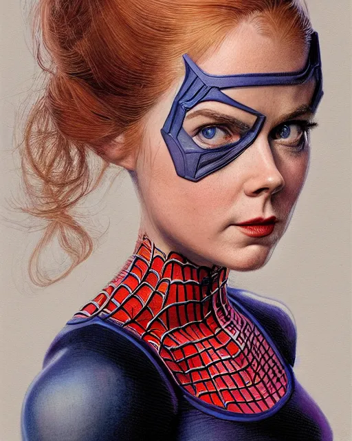 Prompt: amy adams as spiderman 1 9 6 0 s | highly detailed | very intricate | symmetrical | whimsical and magical | soft cinematic lighting | award - winning | closeup portrait | doll | painted by donato giancola and mandy jurgens and ross tran | pastel color palette | featured on artstation