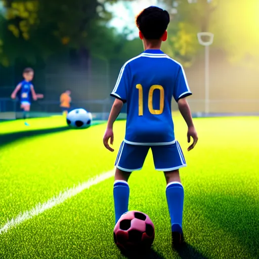 Prompt: a young boy wearing soccer clothes in the park ultra realistic, lens flare, atmosphere, glow, detailed, intricate, full of colour, cinematic lighting, trending on artstation, 4 k, hyperrealistic, focused, extreme details, unreal engine 5, cinematic, masterpiece, ultra realistic, hyper realistic, highly detailed, sharp focus, digital art