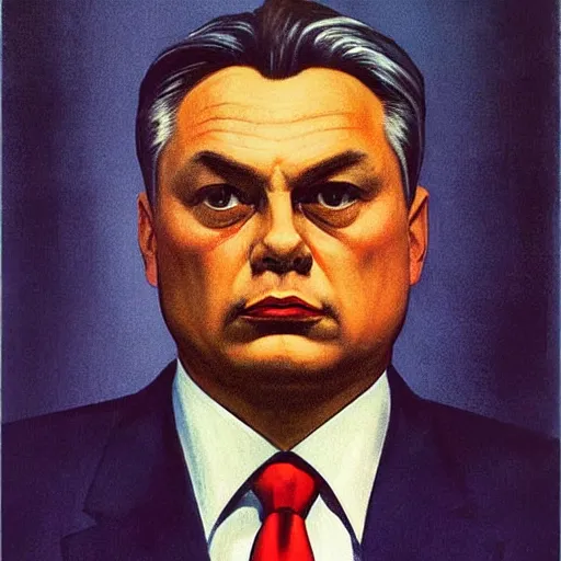 Prompt: highly detailed propaganda poster portrait of the leader of fascist hungary, viktor orban by edward hopper