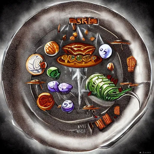 Image similar to a plate of unusual extraterrestrial cuisine, rpg item, fantasy concept art