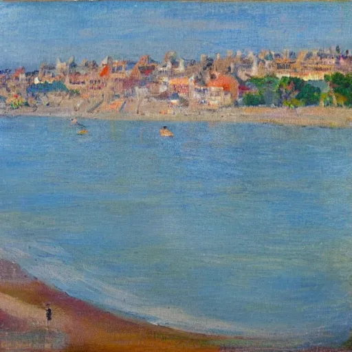 Image similar to a town by the seaside, impressionist