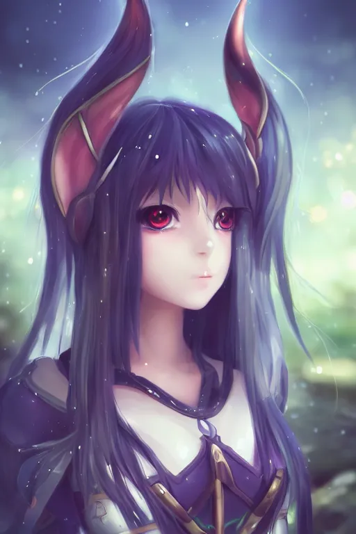 Prompt: adorable young cute anime elf girl, long black hair, fantasy armor. full body shot, symmetrical face. symmetrical detailed defined eyes. beautiful lineart. bokeh pixiv # 1 ranking depth focus, chromatic aberration, noise, soft lighting, srgb, 4 k, cinematic