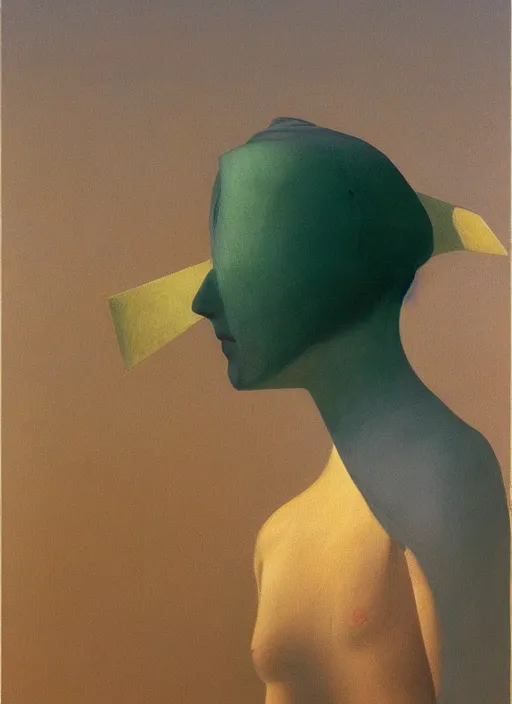 Image similar to woman with a paper bag over the head and a sward Edward Hopper and James Gilleard, Zdzislaw Beksinski, Steven Outram highly detailed