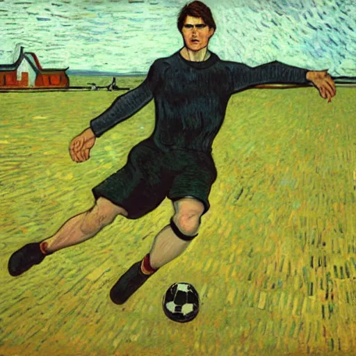 Image similar to Tom Cruise playing football by Van Gogh