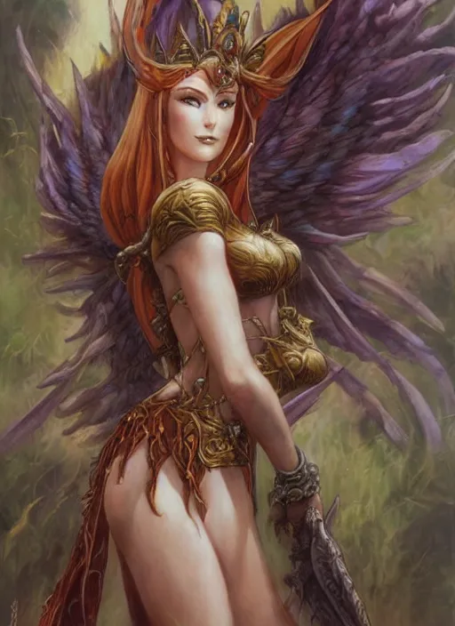 Prompt: portrait of titania from fire emblem radiant dawn, painted by boris vallejo and julie bell and luis royo, trending on artstation, D&D, soft lighting, HD, sharp focus, intricate, masterpiece, concept art, character design