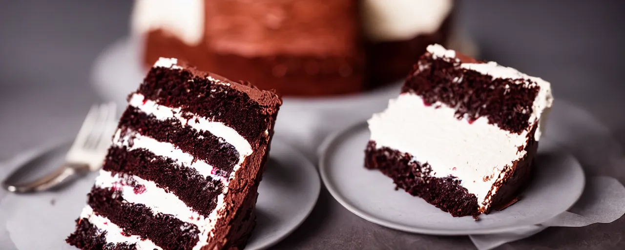 Prompt: a piece of black forest cake from a high class bakery, depth of field, dark setup, dynamic lighting, food photography, isometric, tasty, wide shot, studio, bokeh, gmaster, cooking, food, kodak, sony, canon