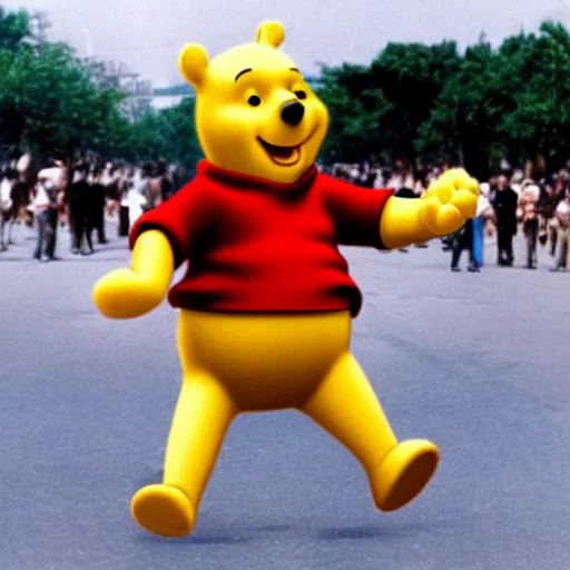 Prompt: Winnie the Pooh. Tank Man. Tiananmen Square, 1989