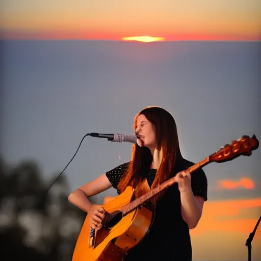 Prompt: Tasha baxter, musician, sunset, notes