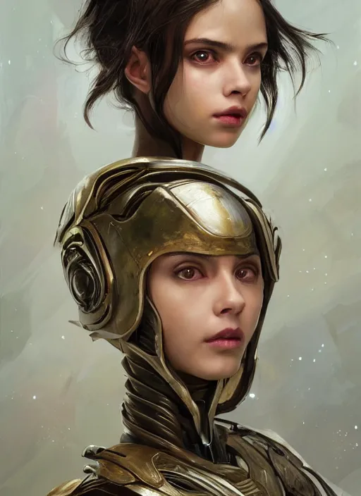 Image similar to a professional painting of a beautiful young female alien, clothed in ethereal armor, olive skin, long dark hair, beautiful bone structure, symmetrical facial features, intricate, elegant, digital painting, concept art, smooth, sharp focus, illustration, from Valerian and the City of a Thousand Planets, by Ruan Jia and Mandy Jurgens and Artgerm and William-Adolphe Bouguerea