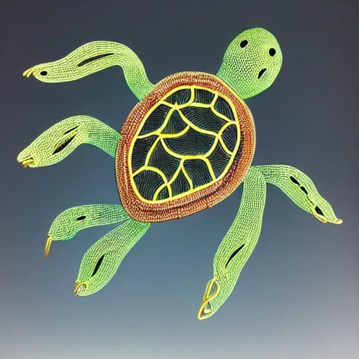 Image similar to artistic wire sculpture of a turtle highly detailed museum piece