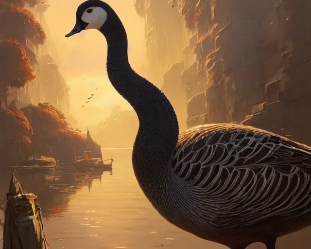 Image similar to Highly detailed portrait of a fashionable goose, in GTA V, Stephen Bliss, unreal engine, fantasy art by Greg Rutkowski, Loish, Rhads, ferdinand knab, Makoto Shinkai and Lois van baarle, ilya kuvshinov, rossdraws, Tom Bagshaw, global illumination, radiant light, detailed and intricate environment