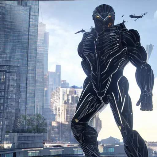 Prompt: Gigachad wearing a nanosuit fighting aliens in New York, screenshot from Crysis 4, 8k, Raytracing, Top of r/gaming