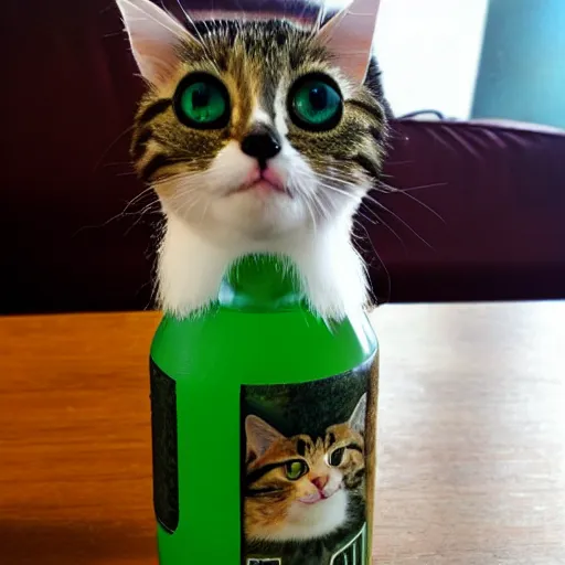 Prompt: bottled cat, happy