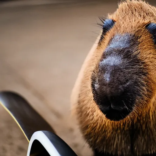 Prompt: A close up photo of a capybara riding a skateboard , 4K, high quality