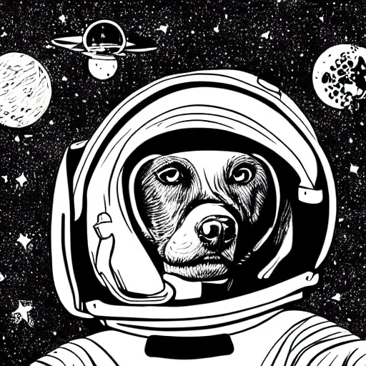 Image similar to mcbess illustration of a dog in a spacesuit In space