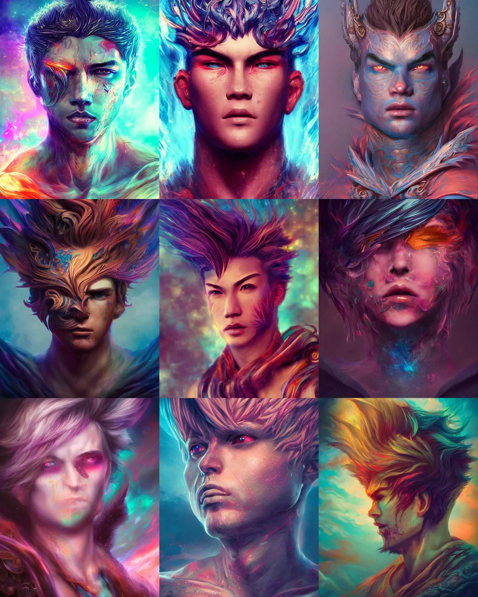 Prompt: dreamscape, head male, fierce, ross tran, vivid colors, highly detailed sculpture, intricate detailed, ommatidia, 8 k, cinematic atmosphere, post - processing